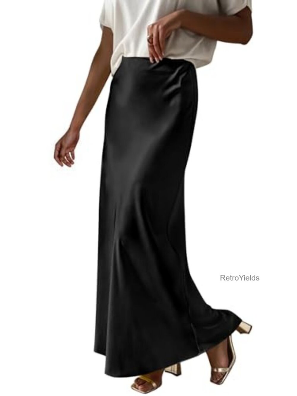 Women's Satin Maxi Skirt High Waisted Zipped Flowy Dressy Casual Business Party
